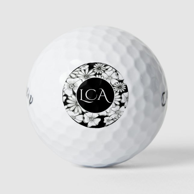 Mit Monogramm Damen in Schwarz und Weiß Golfball (Vorderseite)