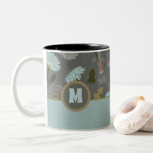 Mit Monogramm Dandelion Grau Blue Blumen Zweifarbige Tasse