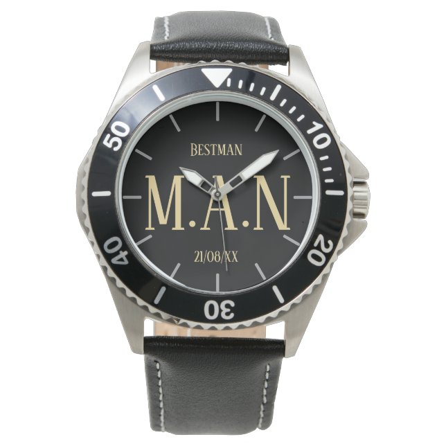 Mit Monogramm danke Ihnen Geschenke für Trauzeuge  Armbanduhr (Vorderseite)