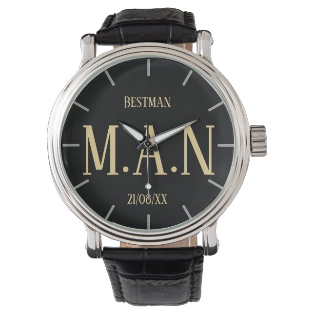 Mit Monogramm danke Ihnen Geschenke für Trauzeuge  Armbanduhr (Vorderseite)