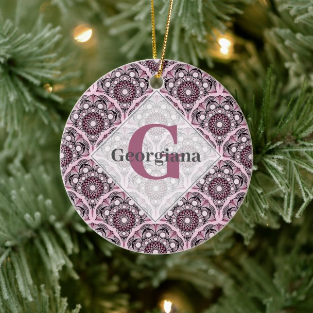 Mit Monogramm Deko Dusky Rose Cherry Blossom Manda Keramik Ornament (Baum)