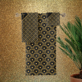 Mit Monogramm - Deko in Schwarz/Gold Badhandtuch Set