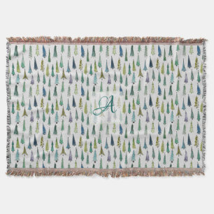 Mit Monogramm Dekor im Winterwald Pine Trees Muste Decke