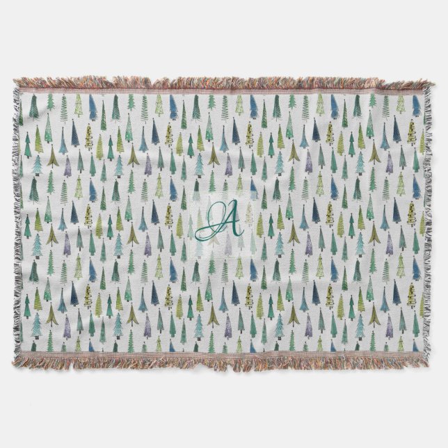 Mit Monogramm Dekor im Winterwald Pine Trees Muste Decke (Vorderseite)