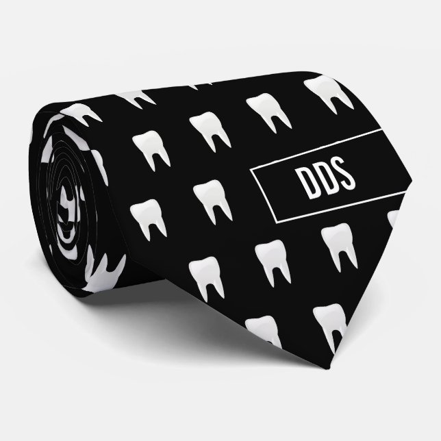 Mit Monogramm Dental Schwarz-weiß Tooth Krawatte (Gerollt)
