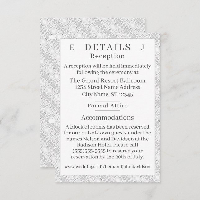 Mit Monogramm Details zur White Lace Begleitkarte (Vorne/Hinten)