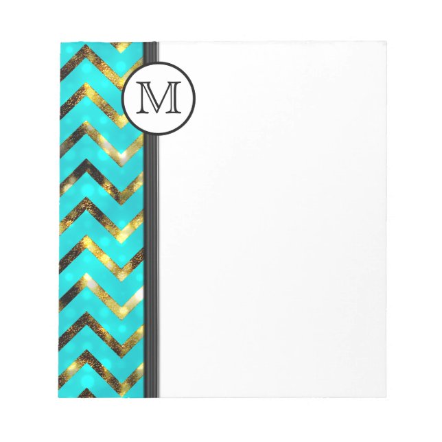 Mit Monogramm Diva-Blau-Gold-Zickzack Muster Notizblock (Vorderseite)