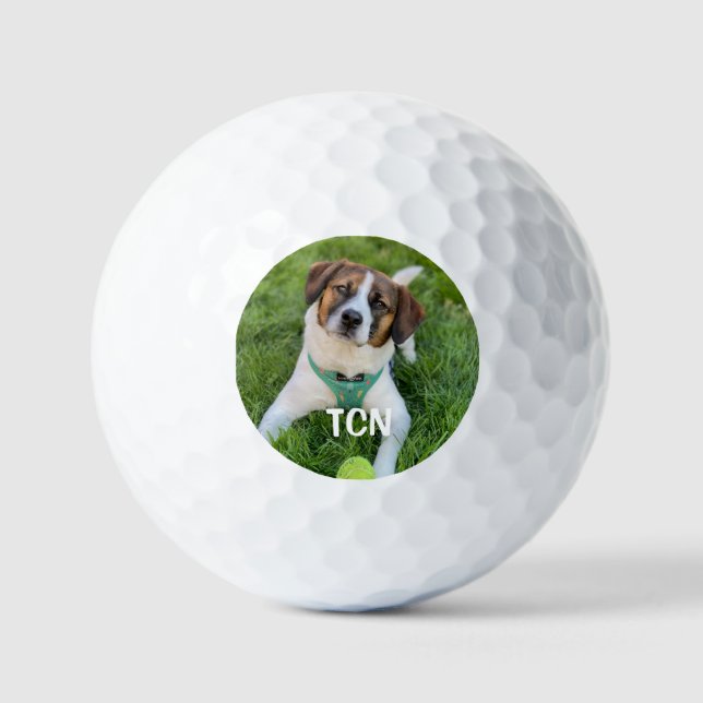 Mit Monogramm Dog-Foto-Geschenk für Golfer Golfball (Vorderseite)
