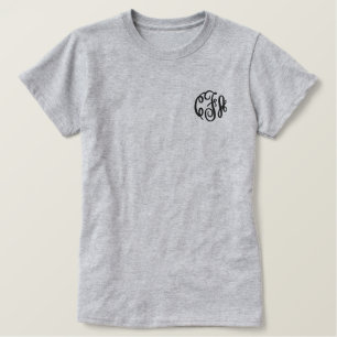 Mit Monogramm Drei-anfängliche Skriptmonogramm-Pre Besticktes T-Shirt