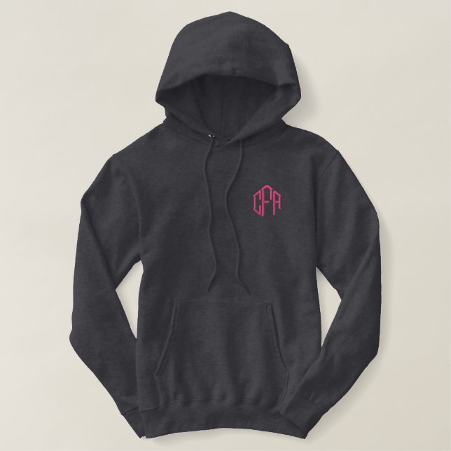 Mit Monogramm Drei-initiale Blockmonogramm für Fra Bestickter Hoodie (Design vorne)