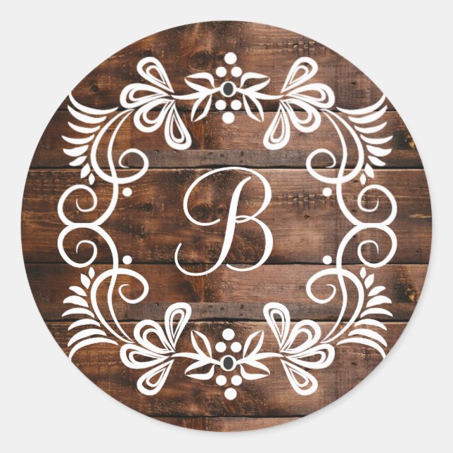 Mit Monogramm Dunkelbraun-Holz-Hochzeitssänger-Ums Runder Aufkleber (Vorderseite)