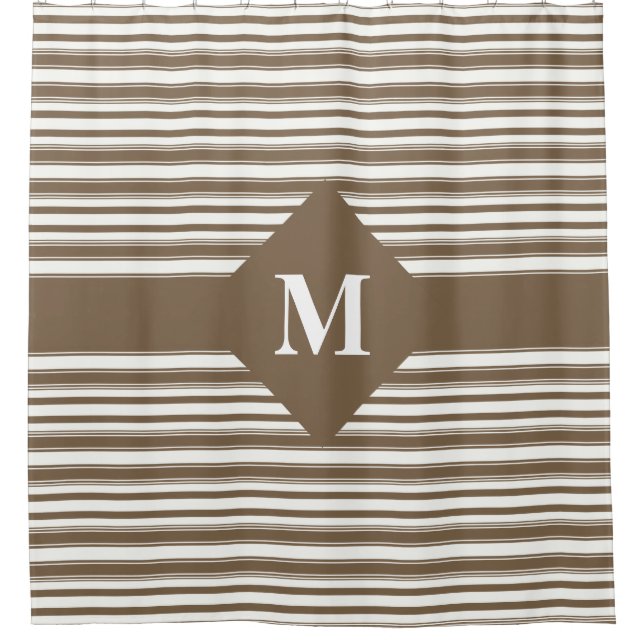 Mit Monogramm dunkelbraune und weiße Streifen Duschvorhang (Vorderseite)