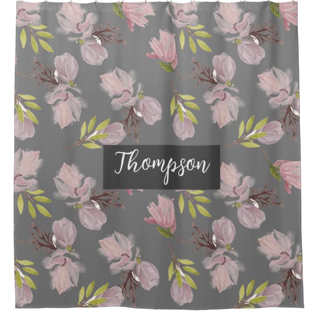 Mit Monogramm dunkelgraues niedliches Blumenmuster Duschvorhang (Vorderseite)