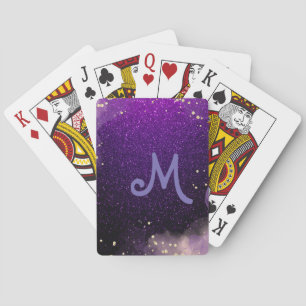 mit Monogramm dunkler lila Glitzer Glitzern Spielkarten
