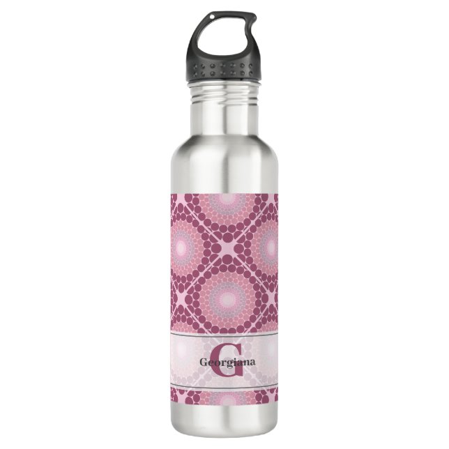 Mit Monogramm Dusky-Rose Dot Mandala geteert Edelstahlflasche (Vorderseite)