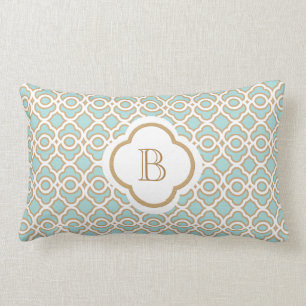 Mit Monogramm Eierschalen-blauer Goldmarokkaner Lendenkissen