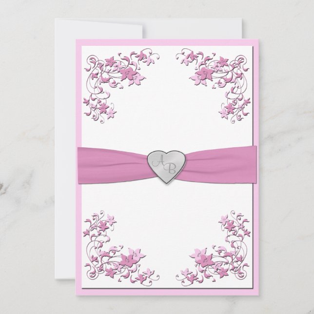 Mit Monogramm Einladung in Rosa und Weiß (Vorderseite)