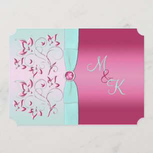 Mit Monogramm Einladung von Rosa und Aqua Floral