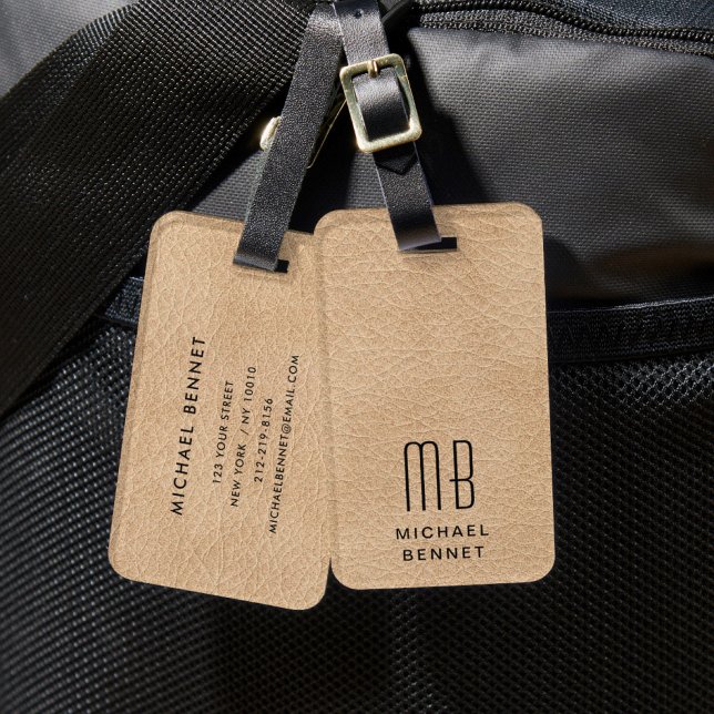 Mit Monogramm Elegant Beige Gepäckanhänger (Monogrammed Elegant Beige Luggage Tag)