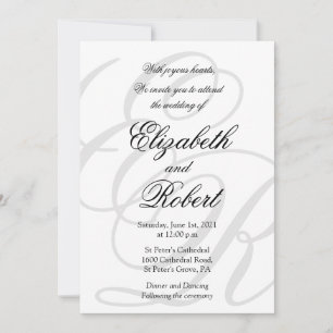 Mit Monogramm elegant Minimalistisch Schwarz und W Einladung