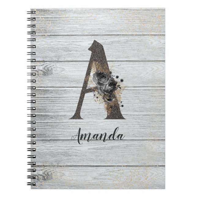 Mit Monogramm Elegant Moderne Goth Black Rose A No Notizblock (Vorderseite)