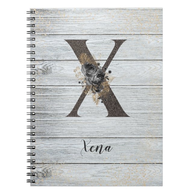 Mit Monogramm Elegant Moderne Goth Black Rose X No Notizblock (Vorderseite)