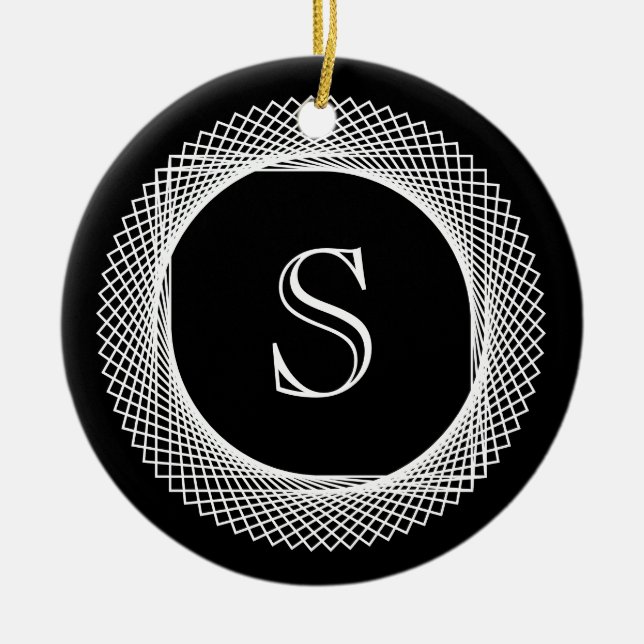 Mit Monogramm Elegant Schwarz/Weiß Keramik Ornament (Vorne)