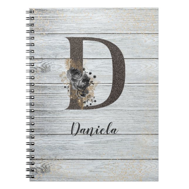 Mit Monogramm Elegante Moderne Goth Black Rose D Notizblock (Vorderseite)