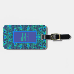 Mit Monogramm Elegante Modernes Pfauen Blau Aquama Gepäckanhänger
