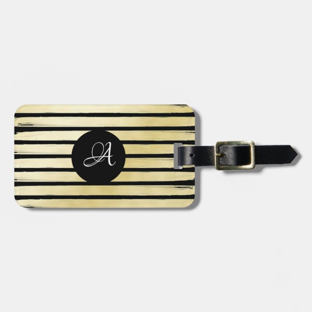 Mit Monogramm, elegante schwarze Goldfolienfarbe g Gepäckanhänger (Vorderseite horizontal)