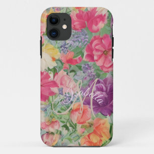 Mit Monogramm Elegante Sommerblüten Wasserfarbe Case-Mate iPhone Hülle