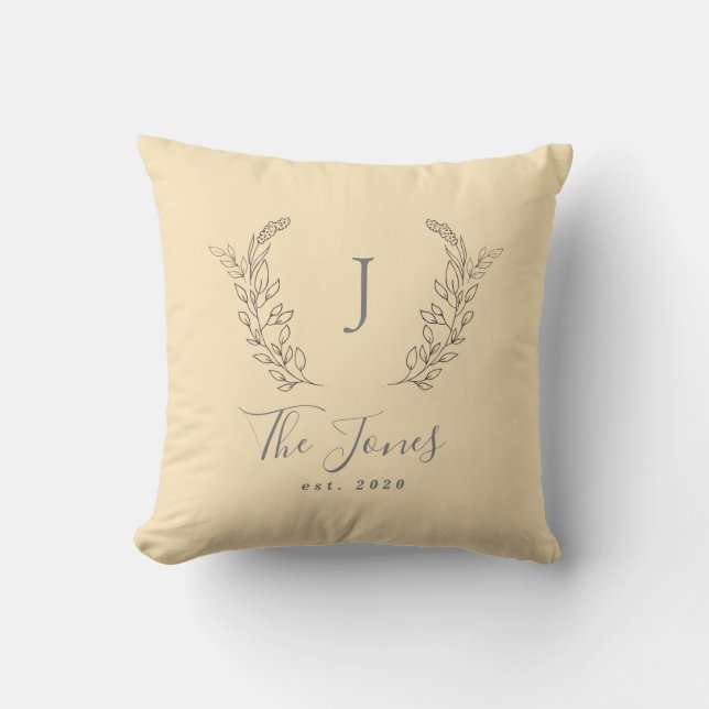 Mit Monogramm eleganter Familienname Kissen (Vorderseite)
