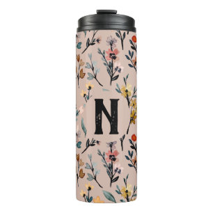 Mit Monogramm elegantes feminines Blumenmuster pin Thermosbecher