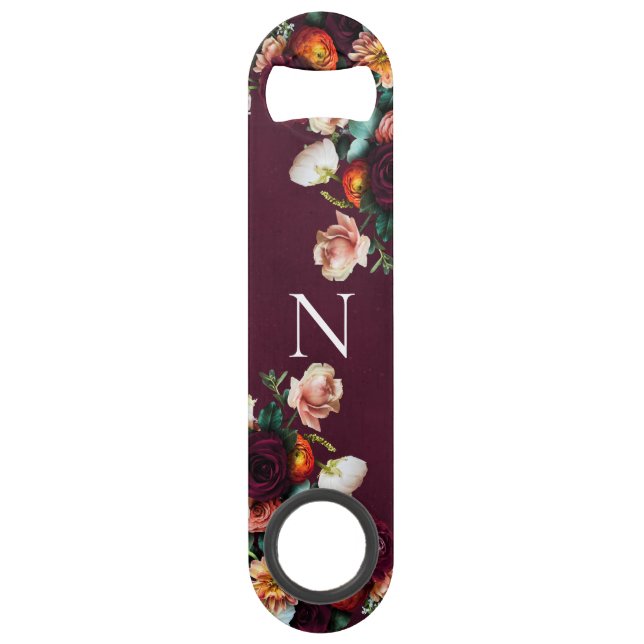 Mit Monogramm elegantes florales Botanisches Moder Speed Flaschenöffner (Vorderseite)