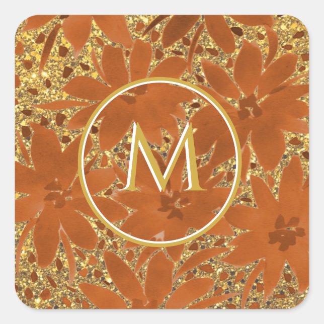 Mit Monogramm Elegantes Gold Quadratischer Aufkleber (Vorderseite)