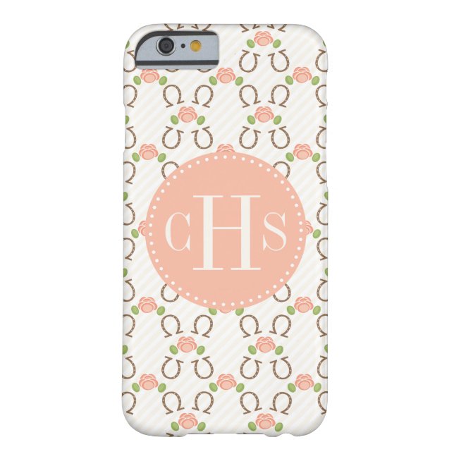 Mit Monogramm erröten Rose und Hufeisen Case-Mate iPhone Hülle (Rückseite)