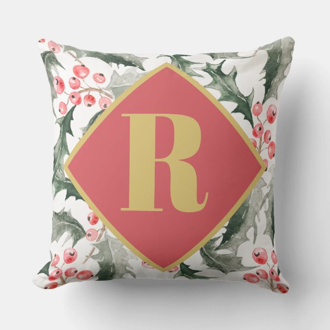 Mit Monogramm erste botanische Weihnachtsdekoratio Kissen (Vorderseite)