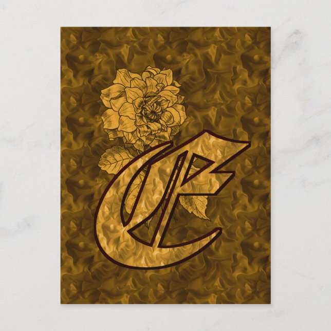 Mit Monogramm erste E Gold Peony Postcard Postkarte (Vorderseite)