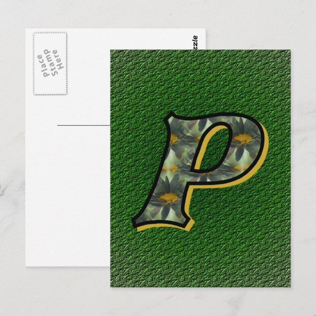 Mit Monogramm erste P Black Daisies Postkarte (Vorne/Hinten)