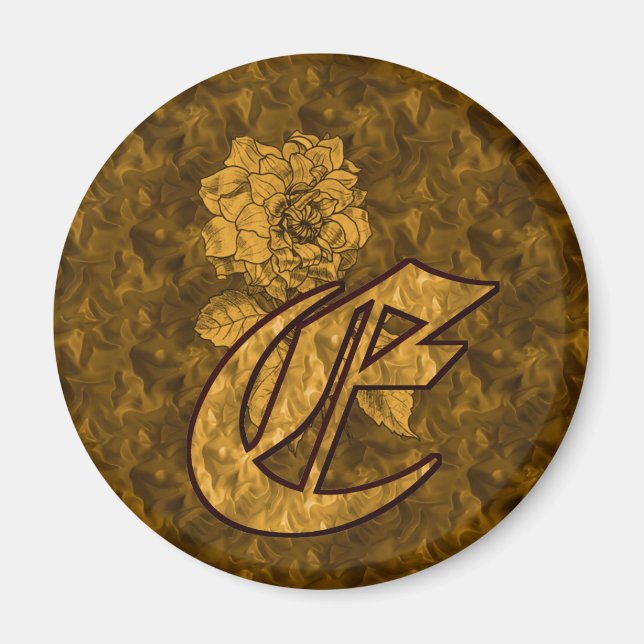 Mit Monogramm erstes E Gold Peony Magnet (Vorne)