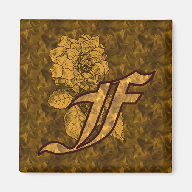 Mit Monogramm Erstmaliges F Gold Peony Magnet (Vorne)