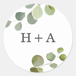 Mit Monogramm Eukalyptus-Hochzeitsticker Runder Aufkleber