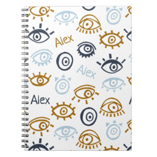 Mit Monogramm Evil Eye Muster   Name-Notebook hinz Notizblock
