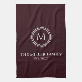 Mit Monogramm | Familienname | Burgund & Grau Geschirrtuch