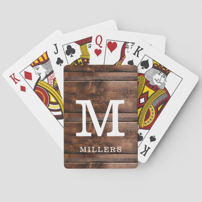   Mit Monogramm Familienname Rustikales Holz  Spielkarten (Rückseite)