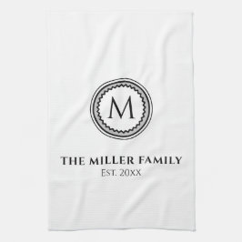 Mit Monogramm | Familienname | Schwarz-weiß & grau Geschirrtuch