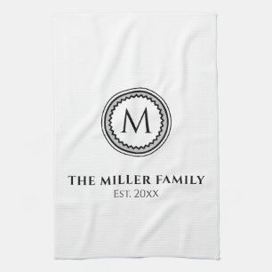 Mit Monogramm  Familienname  Schwarz-weiß und gra Geschirrtuch