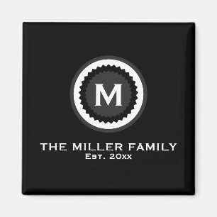 Mit Monogramm Familienname und Datum   Schwarz Magnet