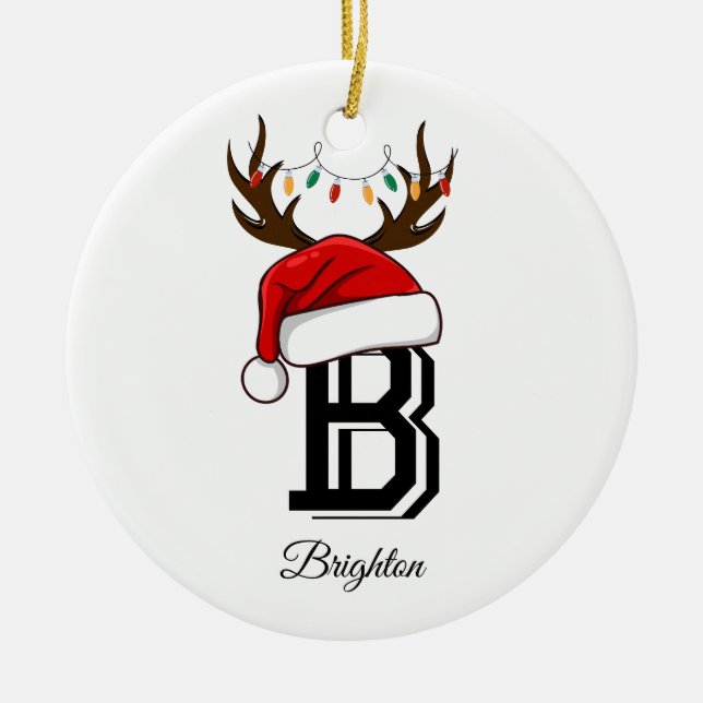 Mit Monogramm Familienname Weihnachten Keramik Ornament (Vorne)