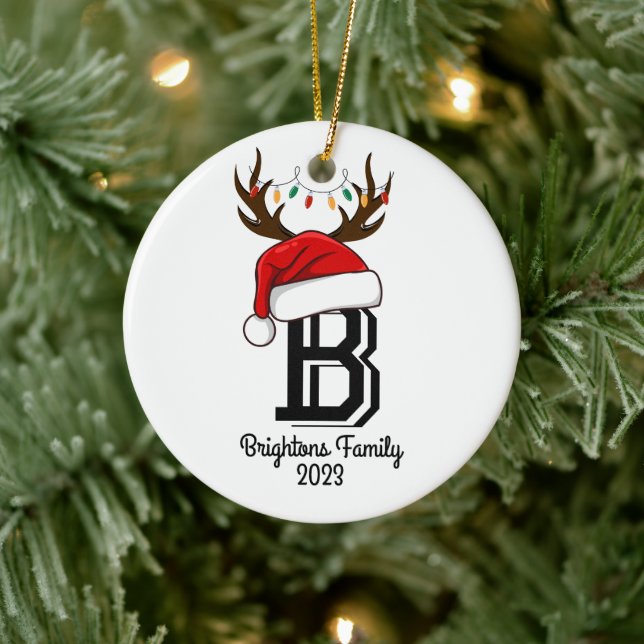 Mit Monogramm Familienname Weihnachten Keramik Ornament (Baum)